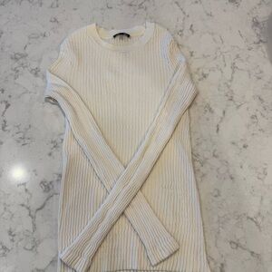 Massimo Dutti Cream Ribbed Knit Sweater Minimalist Slim Fit S